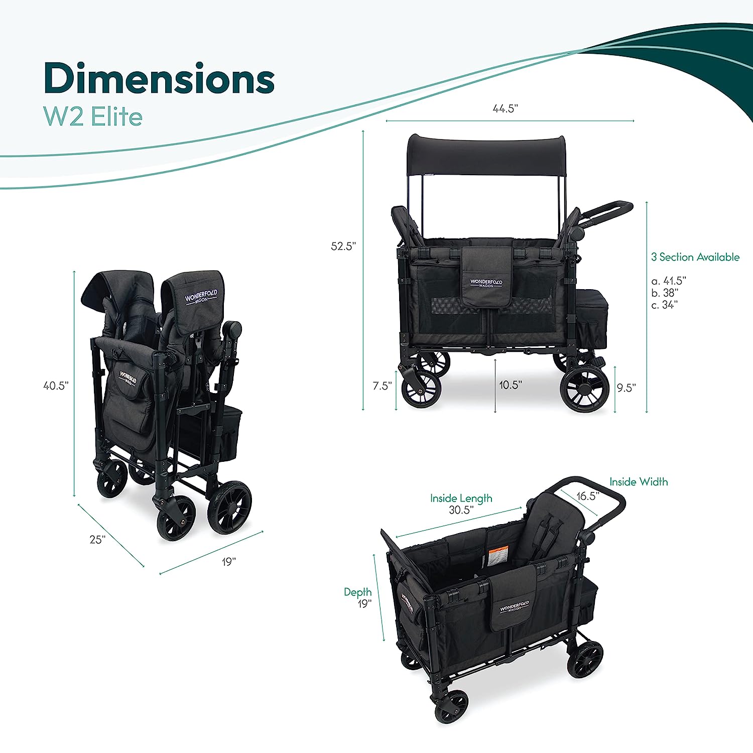 WONDERFOLD W2 Elite Double Stroller Wagon Black